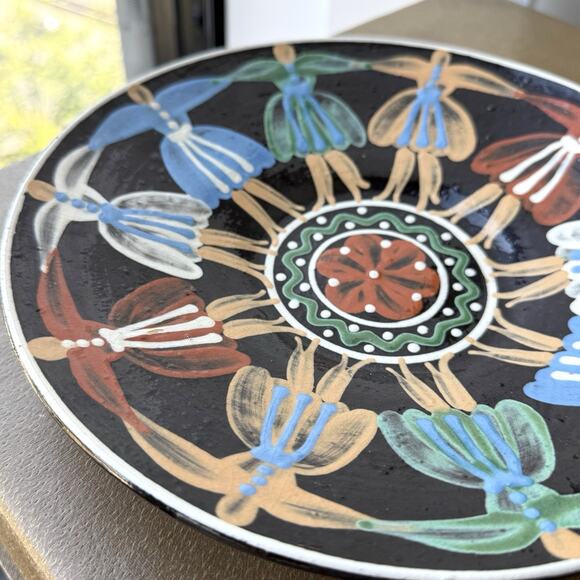 Vintage Slovac Redware Pottery Signed Parikrupa Plate Dancing Girls Woman 9 1/2" - Picture 5 of 6